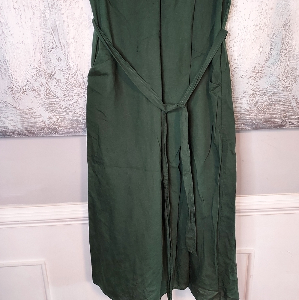 ZARA Belted Midi Linen Blend Dress Sz-XL - Picture 8 of 12